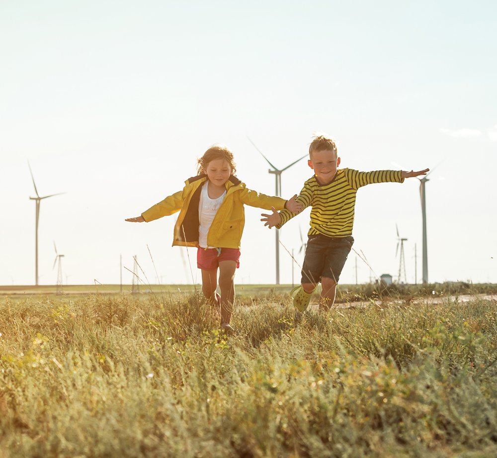 Children with wind turbine